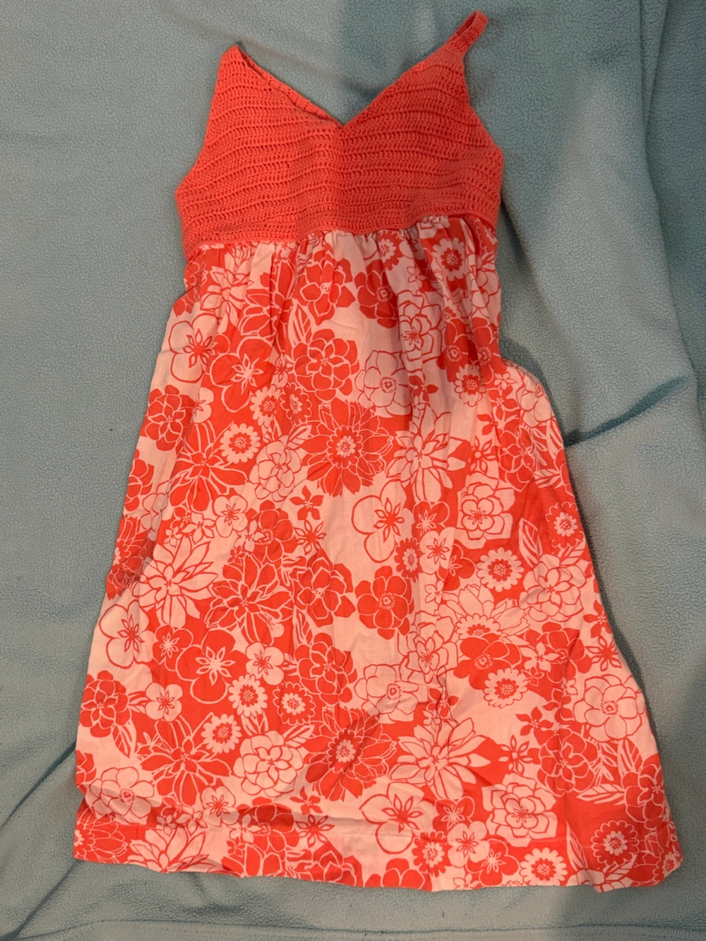 Girls Coral Floral Sundress with Crochet Bodice